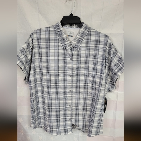 Ridgecrest Toughwear Short Sleeve 2 Pocket Cream Blue Plaid Button Up 2X - Picture 1 of 7